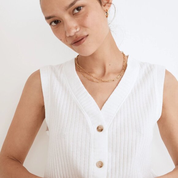 Madewell Pointelle Button-Front Crop Tank - Picture 2 of 9